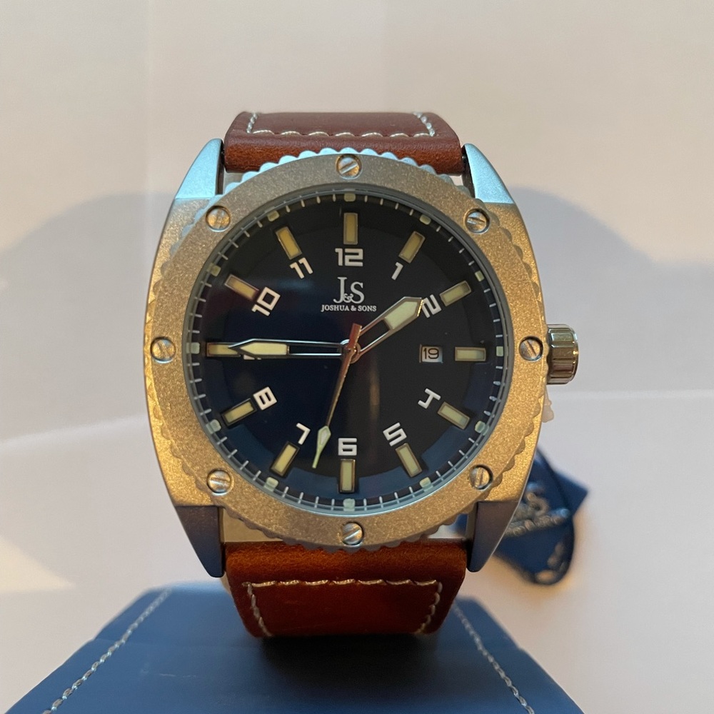 Joshua & Sons Imperial Tonneau 45mm Quartz Leather Strap Men's Watch JX120